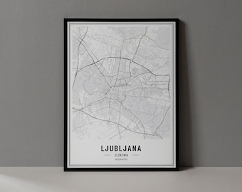 Ljubljana Slovenia Map Digital Print, Ljubljana Map Poster, Ljubljana Map Wall Art, Ljubljana Road Map, Ljubljana Art Print City Coordinates