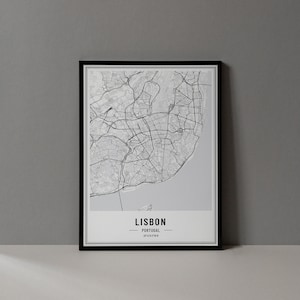 Impression numérique de carte de Lisbonne Portugal, affiche de carte de Lisbonne, art mural carte de Lisbonne, carte routière de Lisbonne, impression d'art de Lisbonne, coordonnées de la ville de Lisbonne