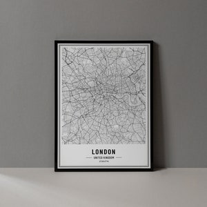London England Karte Digitaldruck, London Karte Poster, London Karte Wandkunst, London Road Map, London Kunstdruck, London City Koordinaten
