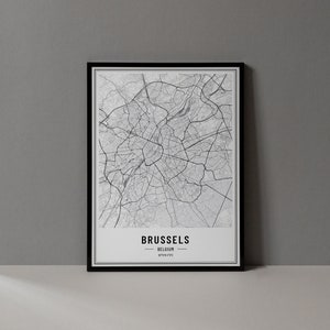 Brussel België kaart digitale print, Brussel kaart poster, Brussel kaart kunst aan de muur, Brussels wegenkaart, Brussel kunststad coördinaten print