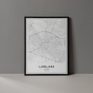 Ljubljana Slowenien Karte Digitaldruck, Ljubljana Karte Poster, Ljubljana Karte Wandkunst, Ljubljana Straßenkarte, Ljubljana Kunstdruck Stadtkoordinaten