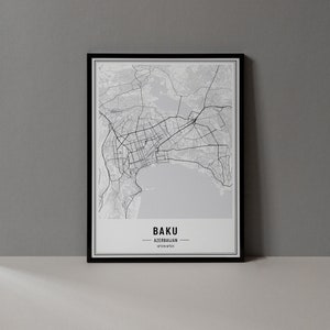 Baku Aserbaidschan Karte Digitaldruck, Baku Karte Poster, Baku Karte Wandkunst, Baku Straßenkarte, Baku Kunstdruck, Baku Stadtkoordinaten, Stadt Baku