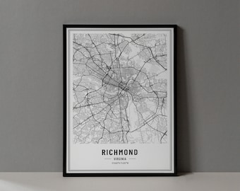 Richmond Virginia Map Digital Print, Richmond Map Poster, Richmond Virginia Wall Art, Richmond Art Print, Richmond Virginia City Coordinates