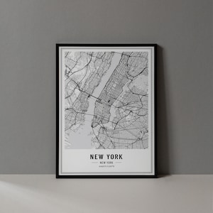 New York kaart digitale print, New York kaart poster, New York NY kunst aan de muur, New York Art Print, New York City coördinaten, New York kaart downloaden