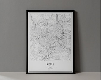 Rome Italy Map Digital Print, Rome Map Poster, Rome Map Wall Art, Rome Road Map, Rome Art Print, Rome City Coordinates, City of Rome