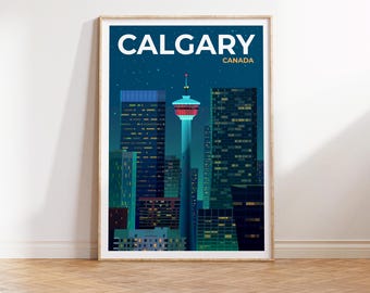 Calgary Canada Travel Poster, Calgary Canada Print, Calgary Canada Poster Digital Download, Calgary  Travel Gift Digital Illustration Art