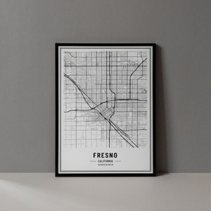 Fresno California Map Digital Print, Fresno California Map Poster, Fresno CA Map Wall Art, Fresno CA Art Print, Fresno CA City Coordinates