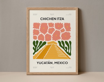 Cartaz de Chichen Itza, Impressão de Chichen Itza, Impressão digital do México, Cartaz de Yucatán, México, Viagem a Chichen Itza, Arte de Chichen Itza