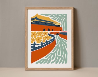 Forbidden City Beijing Poster, Forbidden City Print, Forbidden City Beijing China Travel Poster, Forbidden City Travel Exhibition Trendy Art