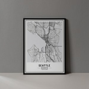 Seattle-Washington kaart digitale print, Seattle WA kaart poster, Seattle kunst aan de muur, Seattle WA art print, Seattle Washington stad coördinaten