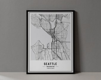Impresión digital del mapa de Seattle (Washington), póster del mapa de Seattle (Washington), arte mural de Seattle, impresión artística de Seattle (Washington), coordenadas de la ciudad de Seattle (Washington)