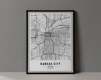 Kansas City Missouri Map Digital Print, Kansas City Map Poster, Kansas City Wall Art, Kansas City Print, Kansas City City Coordinates