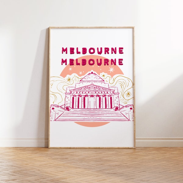 Melbourne Illustration Digital Art Print, Gallery Wall Art, Dorm Art, Office Wall Art, Colorful Travel Illustration, Wanderlust Poster