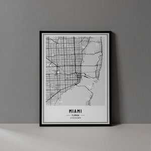 Miami Florida kaart digitale print, Miami Florida kaart poster, Miami Florida kunst aan de muur, Miami Florida print, Miami Florida stad coördinaten