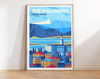 Reykjavik Travel Poster, Reykjavik Iceland Poster Digital Download Art, Reykjavik Iceland Travel Print Travel Illustration Art Home Decor