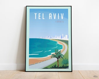 Tel Aviv Travel Poster, Tel Aviv Digital Download Travel Print, Tel Aviv Israel Travel Poster, Tel Aviv Israel Gift Illustration Poster Art