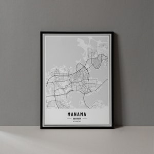 Manama Bahrain Karte Digitaldruck, Manama Bahrain Karte Poster, Manama Bahrain Karte Wandkunst, Manama Straßenkarte, Manama Bahrain Print City Poster
