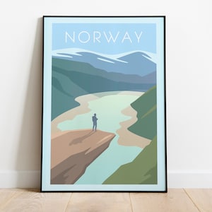 Norway Travel Poster, Norway Gallery Wall Art, NorwayTravel Print, Norway Wanderlust Poster, Norway Norway Travel Illustration Download Art