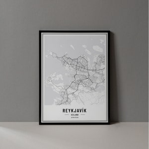 Reykjavik Island Digitaldruck, Reykjavik Karte Poster, Reykjavik Map Wandkunst, Reykjavik Straßenkarte, Reykjavik Kunstdruck Stadt Koordinaten