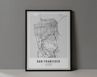 San Francisco California Map Digital Print, San Francisco Map Poster, San Francisco Wall Art, San Francisco Art Print, SF City Coordinates