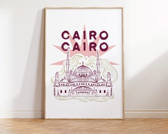 Cairo Illustration Digital Art Print, Gallery Wall Art, Dorm Wall Art, Office Wall Art, Colorful Travel Illustration, City Drawing Poster