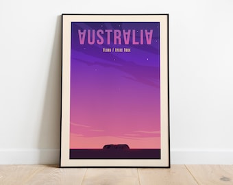Pôster de viagem da Austrália, arte de parede da Austrália, impressão de viagem da Austrália, pôster do Wanderlust da Austrália, pôster de ilustração de presente de viagem da Austrália