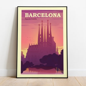 Affiche de voyage de la Sagrada Familia à Barcelone, art mural Barcelone, impression de voyage à Barcelone, affiche de Barcelone, impression d&#39;illustration de voyage à Barcelone