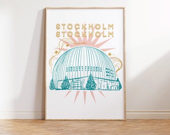 Stockholm Sweden Illustration Digital Art Print, Gallery Wall Art, Dorm Art, Office Art, Colorful Travel Illustration, Wanderlust Poster