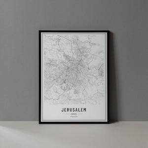Jerusalem Israel Karte Digitaldruck, Jerusalem Karte Poster, Jerusalem Karte Wandkunst, Jerusalem Straßenkarte, Jerusalem Israel Kunstdruck Stadt Poster