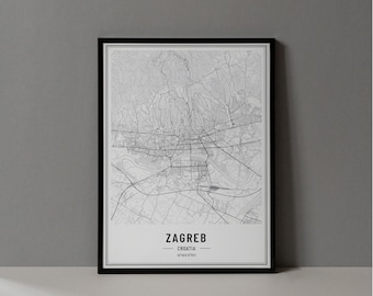 Zagreb Croatia Map Digital Print, Zagreb Map Poster, Zagreb Map Wall Art, Zagreb Road Map, Zagreb Art Print, Zagreb City Coordinates