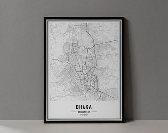 Arte impressa do mapa de Dhaka, Bangladesh: pôster do mapa rodoviário da cidade (download digital)