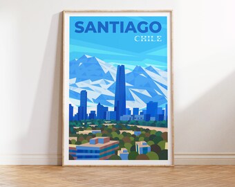 Cartaz de viagem de Santiago Chile, arte de parede da galeria de Santiago Chile, arte de parede de Santiago Chile, impressão digital de Santiago, download de arte de impressão de viagem