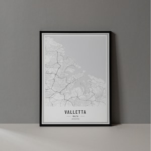 Valletta Malta Karte Digitaldruck, Valletta Karte Poster, Valletta Karte Wandkunst, Valletta Straßenkarte, Valletta Kunstdruck Stadtkoordinaten