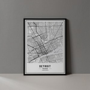 Detroit Michigan Map Digital Print, Detroit Michigan Map Poster, Detroit Map Wall Art, Detroit Michigan Art Print, Detroit City Coordinates