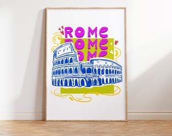 Ilustração do Coliseu de Roma, impressão de arte digital, arte de parede de galeria, arte de dormitório, arte de parede de escritório, ilustração de viagem colorida, pôster Wanderlust