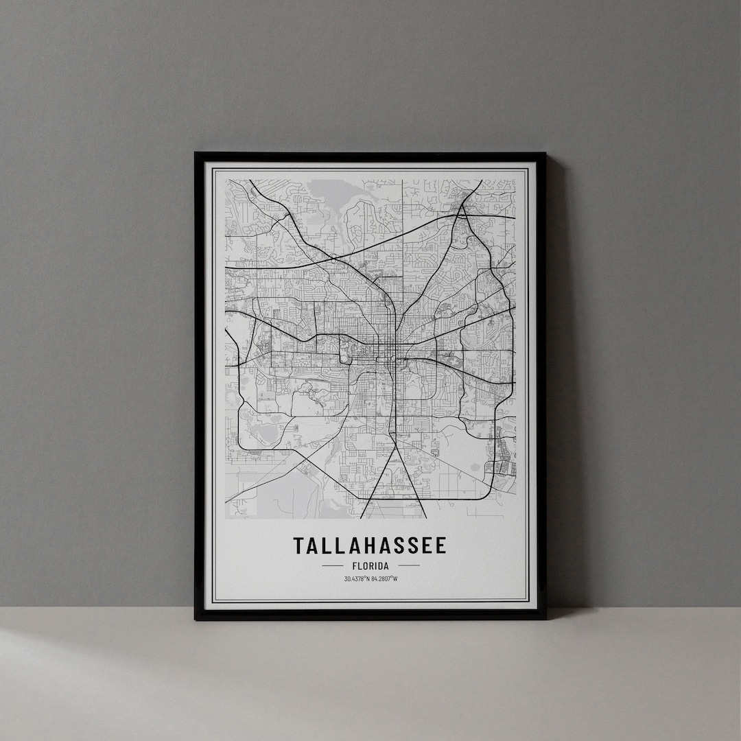 Tallahassee Florida Map Digital Print, Tallahassee Map Poster