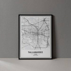 Tallahassee Florida kaart digitale print, Tallahassee kaart poster, Tallahassee muurkunst, Tallahassee Art Print, Tallahassee FL stad coördinaten