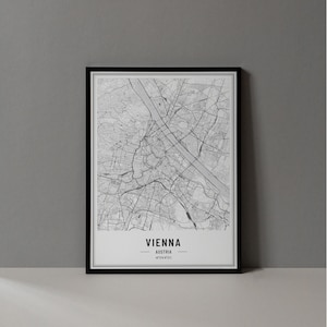 Mapa de Viena Áustria Impressão digital, pôster de mapa de Viena, arte de parede de mapa de Viena, mapa rodoviário de Viena, impressão de arte de Viena, coordenadas da cidade de Viena