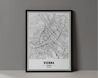 Vienna Austria Map Digital Print, Vienna Map Poster, Vienna Map Wall Art, Vienna Road Map, Vienna Art Print, Vienna City Coordinates