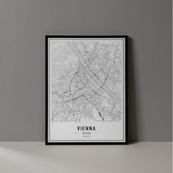 Wien Österreich Karte Digitaldruck, Wien Karte Poster, Wien Karte Wandkunst, Wien Straßenkarte, Wien Kunstdruck, Wien Koordinaten