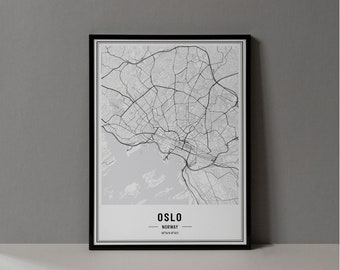 Oslo Noruega Mapa Impresión digital, Cartel del mapa de Oslo, Arte de la pared del mapa de Oslo, Mapa de carreteras de Oslo, Impresión de arte de Oslo, Coordenadas de la ciudad de Oslo, Ciudad de Oslo