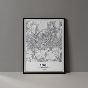 Impressão digital do mapa de Seul, Coreia do Sul, pôster do mapa de Seul, arte de parede do mapa de Seul, mapa rodoviário de Seul, pôster impresso da Coreia do Sul de Seul