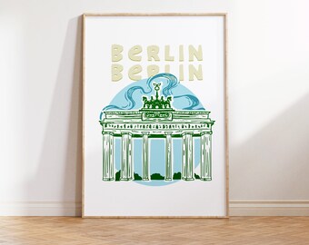 Impressão de arte digital de ilustração de Berlim, arte de parede de galeria, arte de parede de dormitório, arte de parede de escritório, ilustração de viagem colorida, pôster Wanderlust