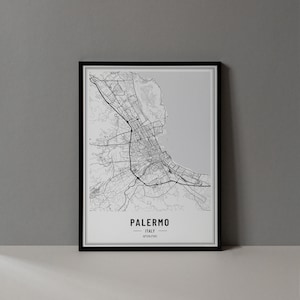 Stampa digitale della mappa di Palermo Italia, poster della mappa di Palermo Italia, arte della parete della mappa di Palermo Italia, stampa artistica di Palermo, mappe delle coordinate della città di Palermo