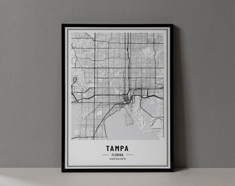 Tampa Florida Map Digital Print, Tampa Florida Map Poster, Tampa Florida Wall Art, Tampa Florida Art Print, Tampa Florida City Coordinates