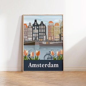 Amsterdam Travel Poster, Amsterdam Wall Art, Amsterdam Travel Print, Amsterdam Colorful Travel Illustration, Amsterdam Digital Download