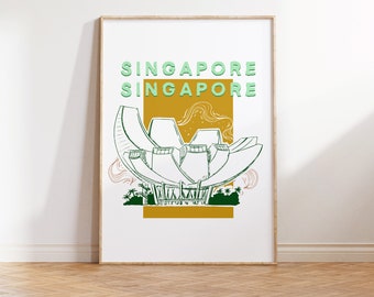 Singapore Illustration Digital Art Print, Gallery Wall Art, Dorm Art, Office Wall Art, Colorful Travel Illustration, Wanderlust Poster