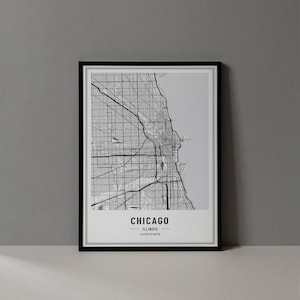 Impression numérique de carte de Chicago Illinois, affiche de carte de Chicago Illinois, art mural carte de Chicago Illinois, impression d'art Chicago Illinois coordonnées de la ville