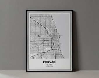 Impressão digital do mapa de Chicago Illinois, pôster do mapa de Chicago Illinois, arte de parede do mapa de Chicago Illinois, impressão de arte de Chicago Illinois, coordenadas da cidade