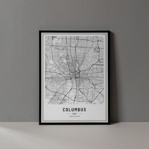 Columbus Ohio Map Digital Print, Columbus Map Poster, Columbus Ohio Map Wall Art, Columbus Ohio Art Print, Columbus Ohio City Coordinates